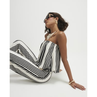 White Striped Bubble Hem Bandeau Top