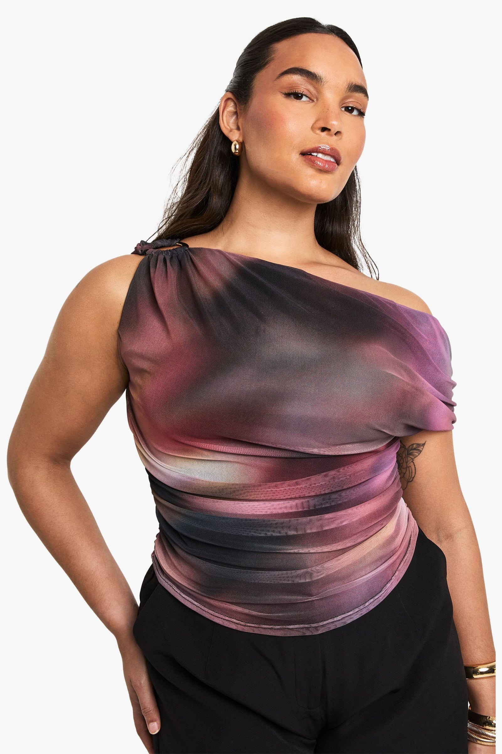 Plus Abstract Asymmetric Ruched Top