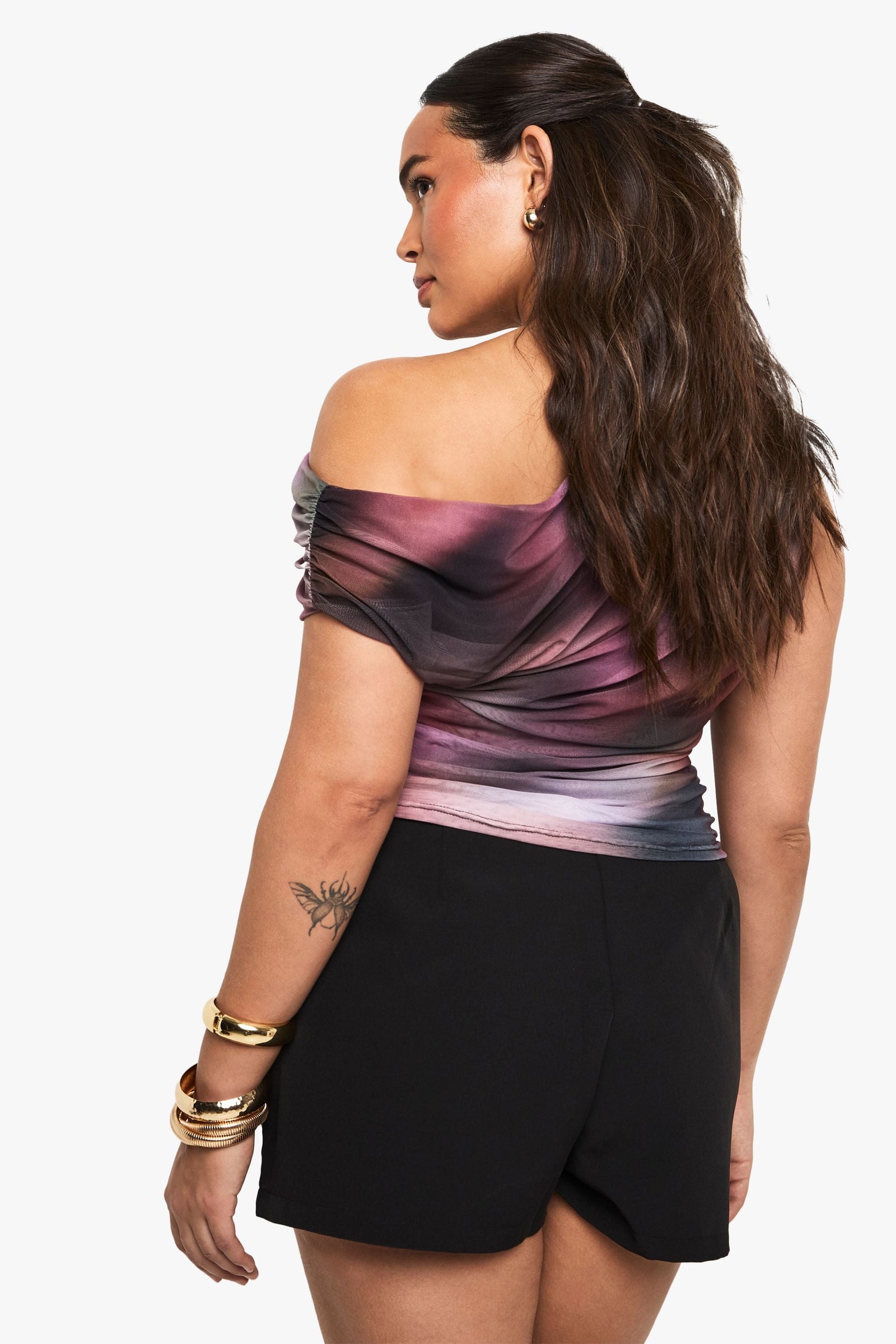 Plus Abstract Asymmetric Ruched Top