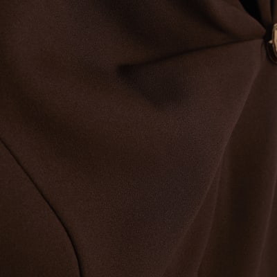 Brown Sleeveless Draped Neck Mini Dress