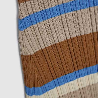 Petite Brown Knitted Striped Maxi Dress