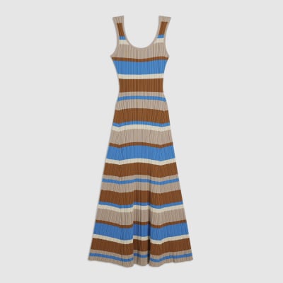 Petite Brown Knitted Striped Maxi Dress