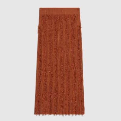 Orange Knitted Fringe Midi Skirt