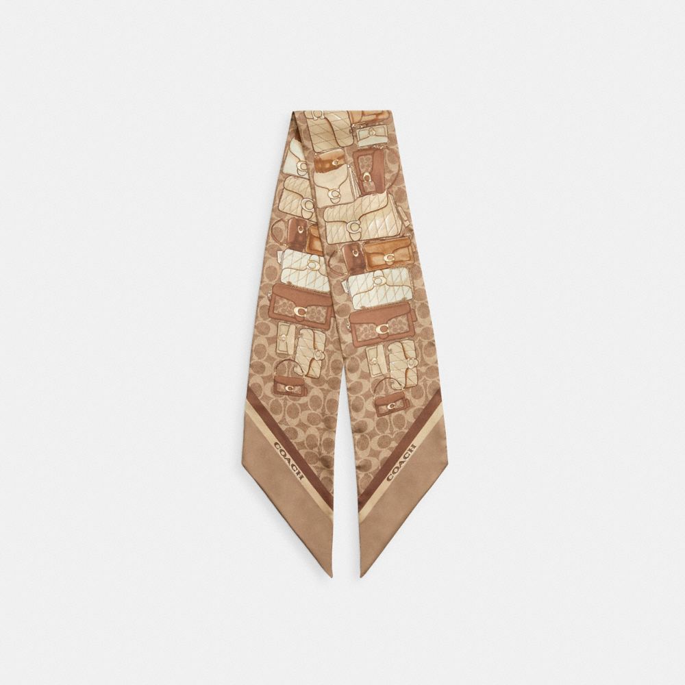 Stacked Tabby Bags Print Silk Skinny Scarf