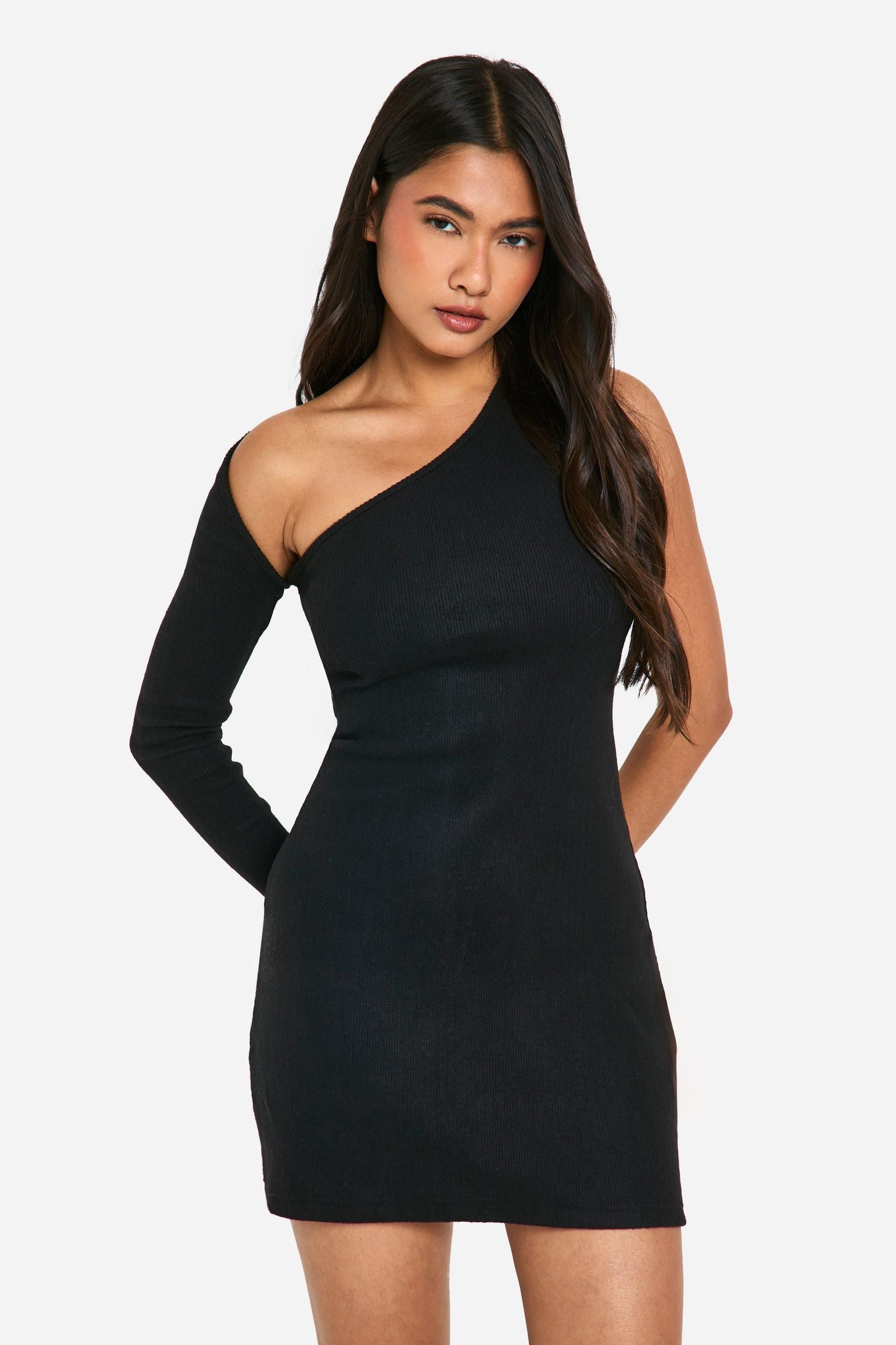 Brushed Rib Mini One Shoulder Dress