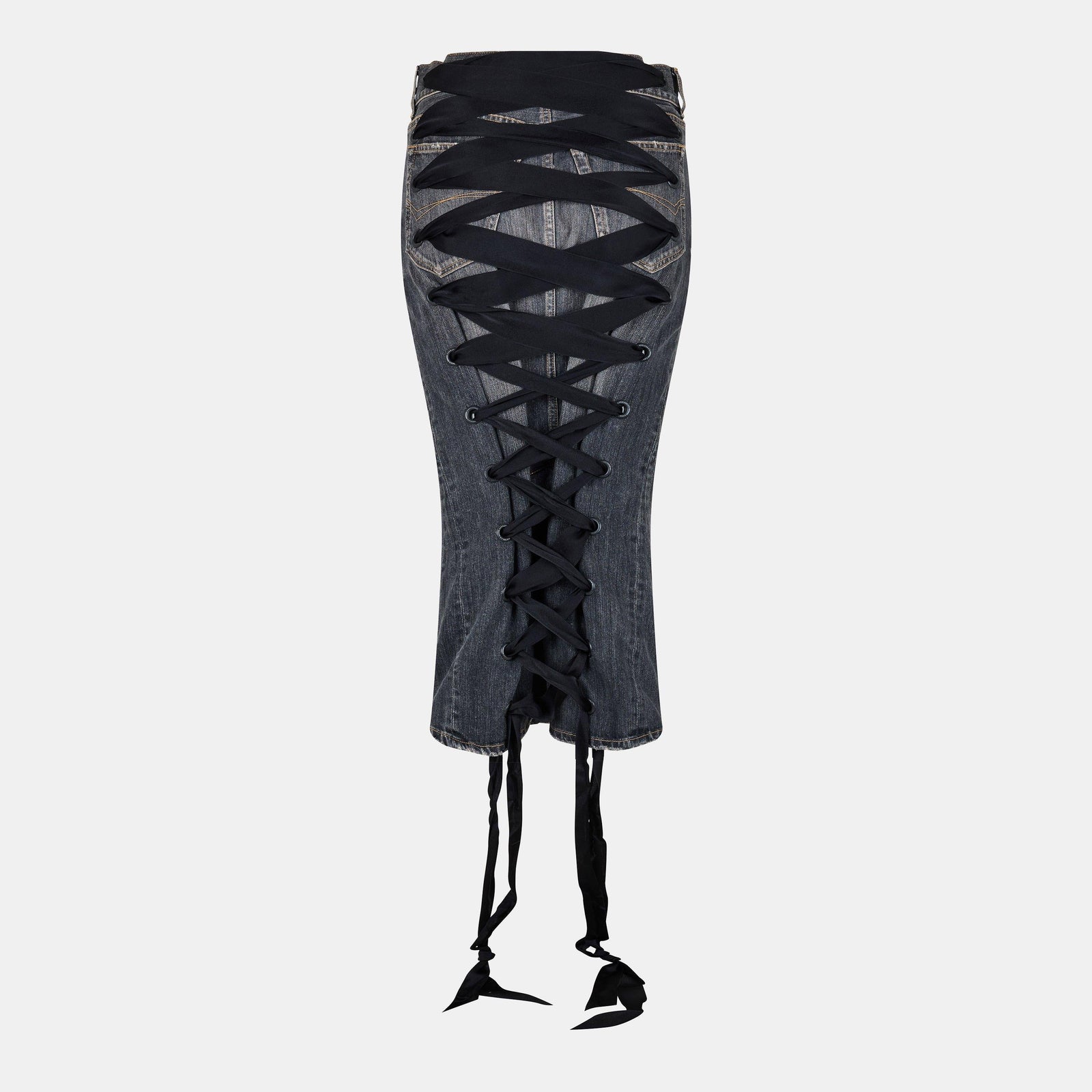 Lace-Up Denim Skirt