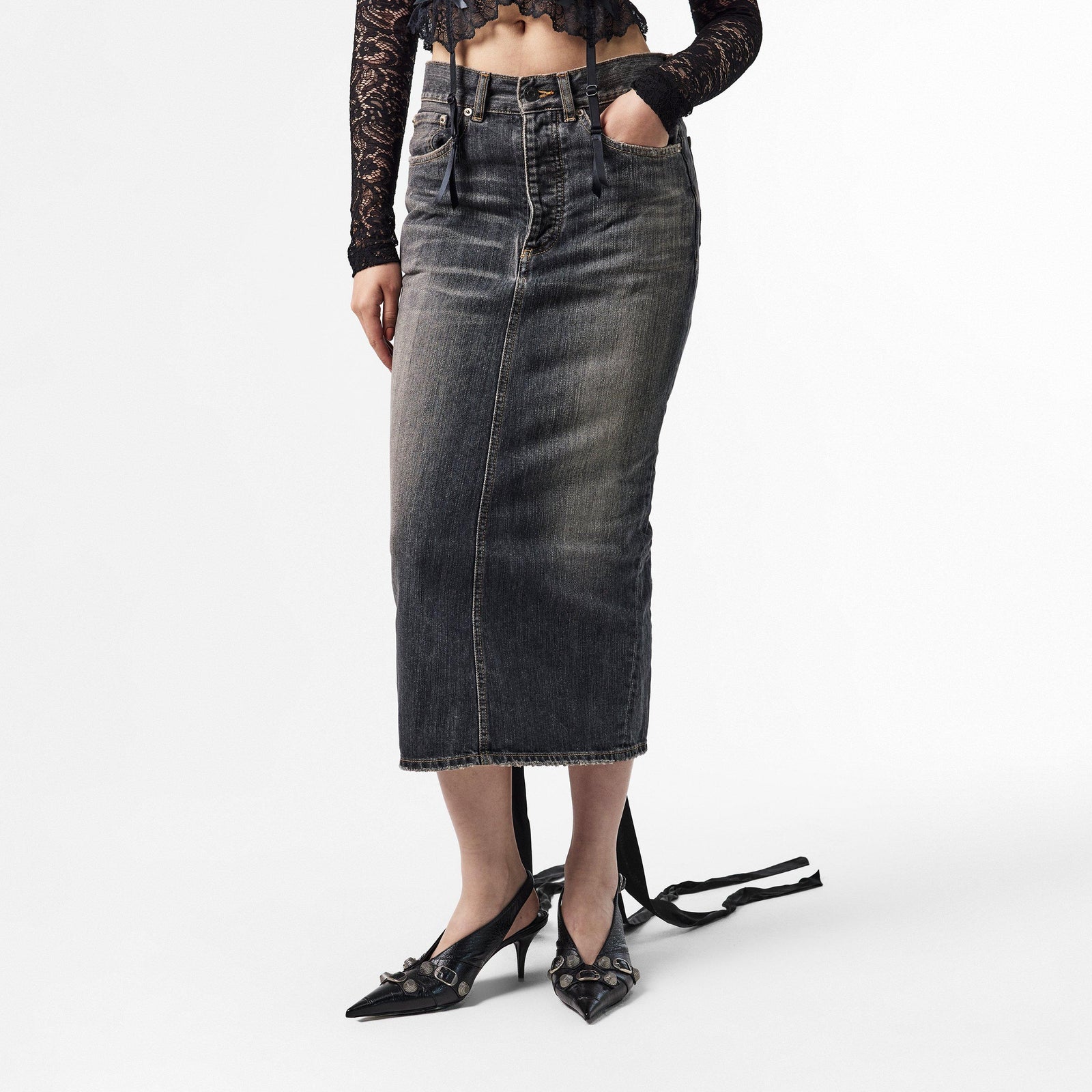 Lace-Up Denim Skirt