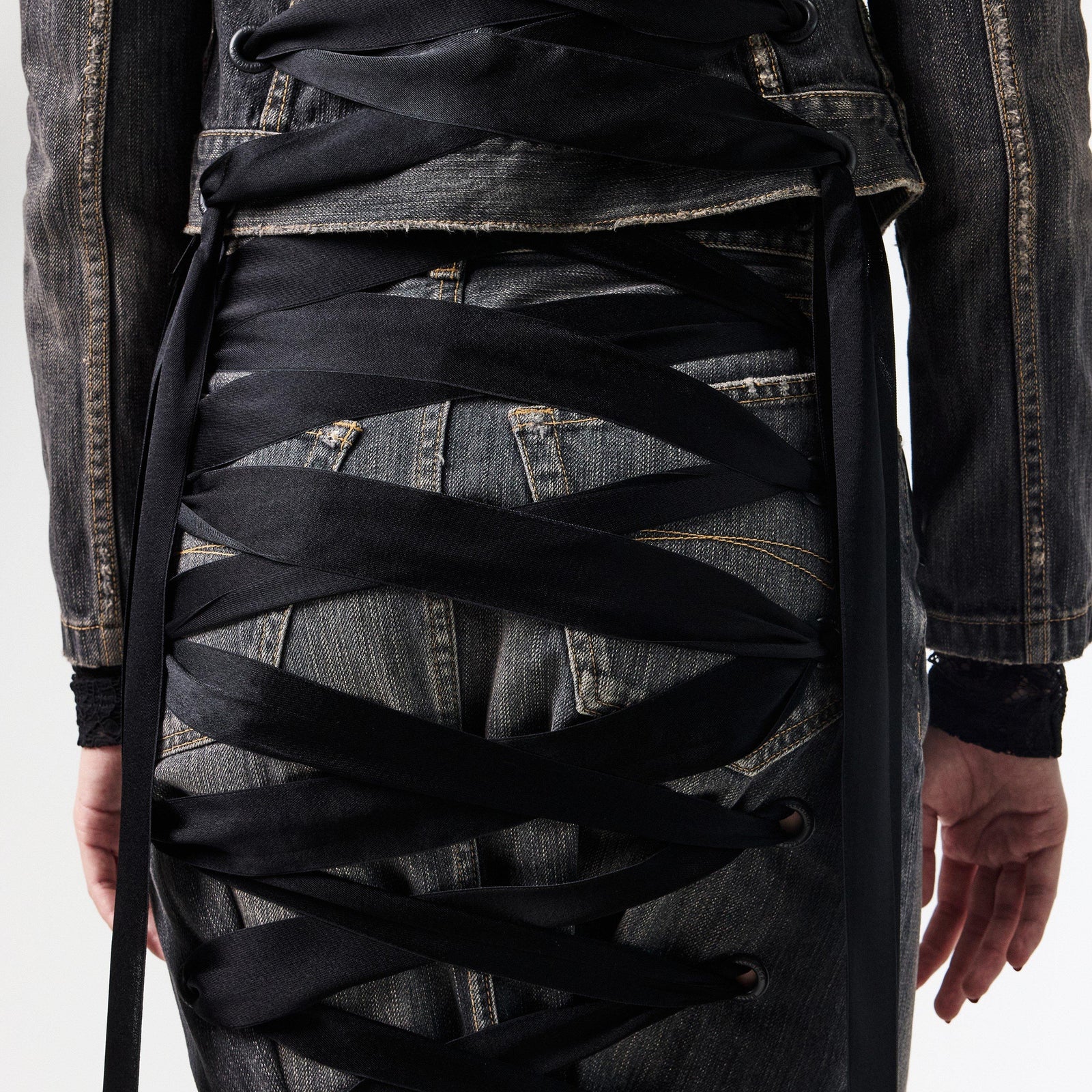 Lace-Up Denim Skirt