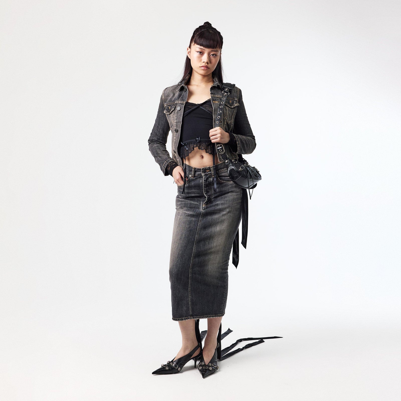 Lace-Up Denim Skirt