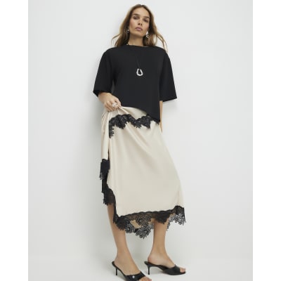 Cream Lace Hybrid T-Shirt Maxi Dress