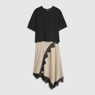 Cream Lace Hybrid T-Shirt Maxi Dress