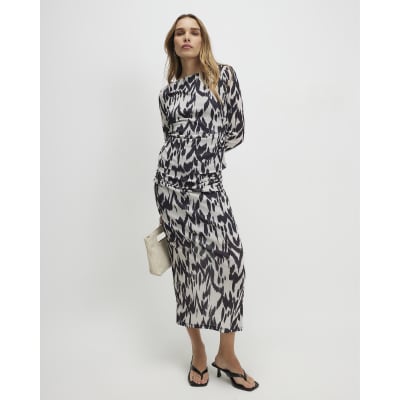 Cream Abstract Print Maxi Skirt
