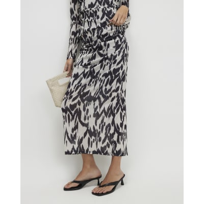 Cream Abstract Print Maxi Skirt
