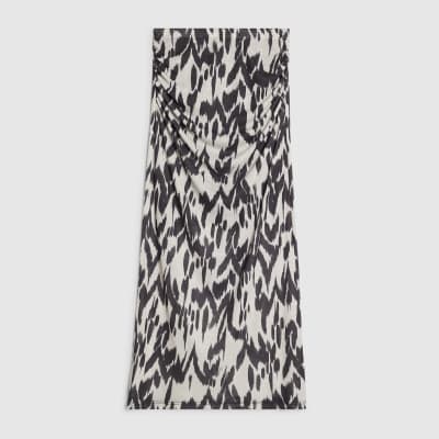 Cream Abstract Print Maxi Skirt