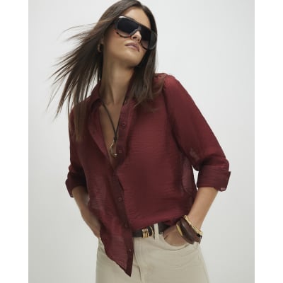 Red Oversized Long Sleeve Blouse