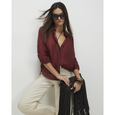 Red Oversized Long Sleeve Blouse