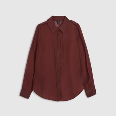 Red Oversized Long Sleeve Blouse