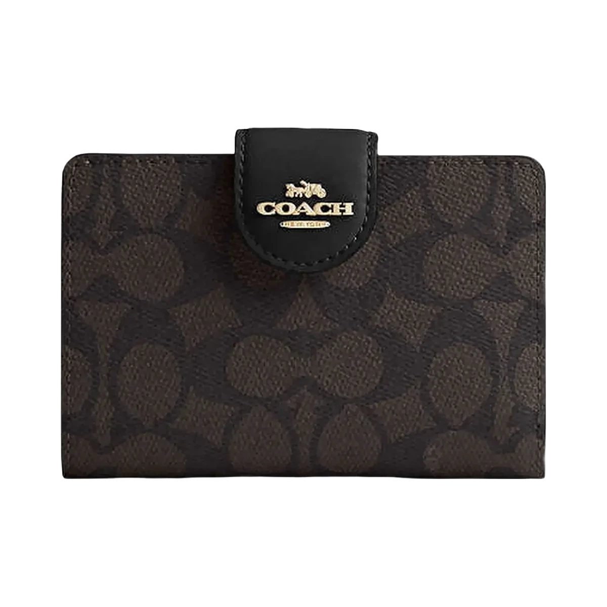 Coach Medium Corner Zip Wallet In Signature Canvas Signature Canvas-Gold-Walnut-Black