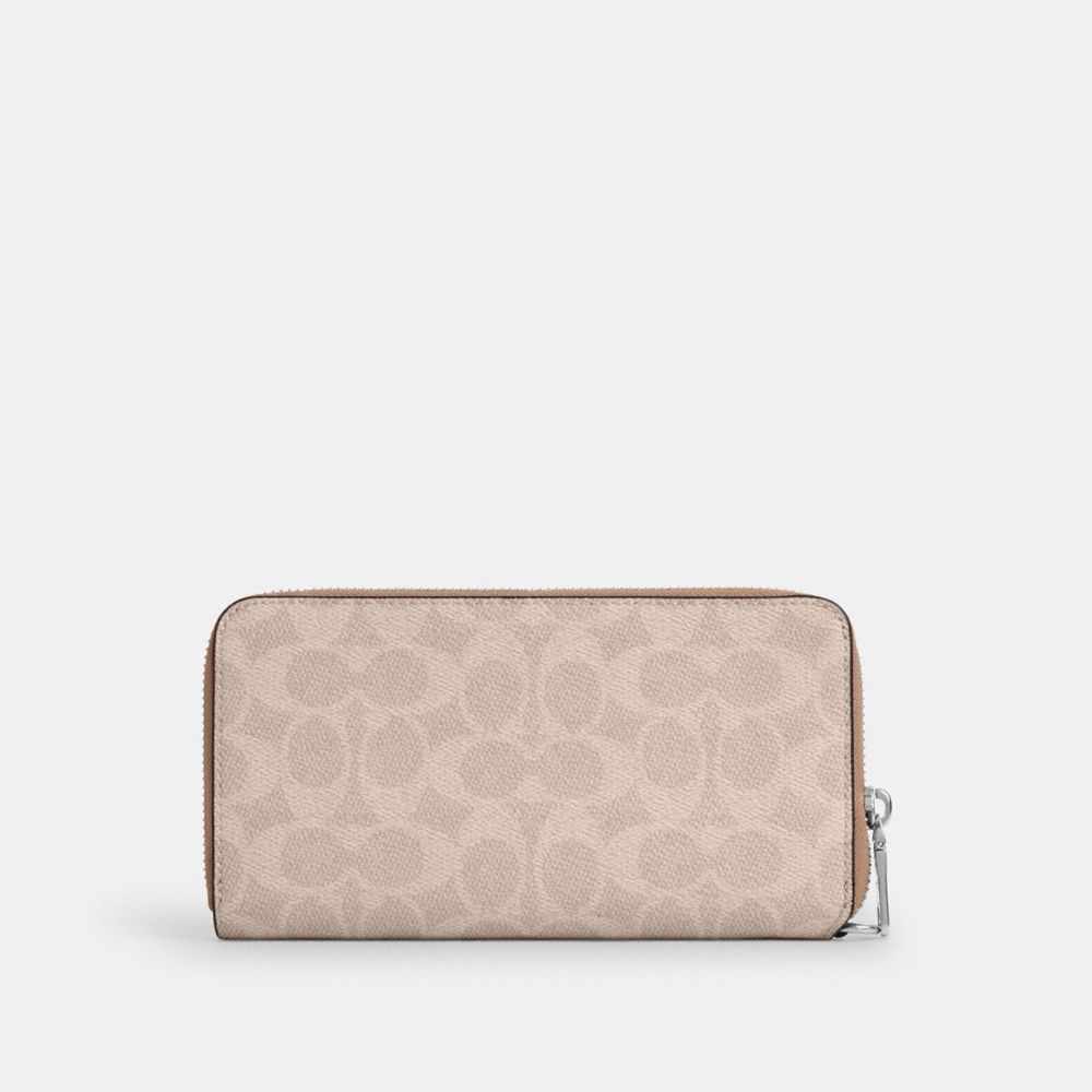 Coach Long Zip Around Wallet With Detachable Card Case In Signature Canvas Silver Sand Taupe