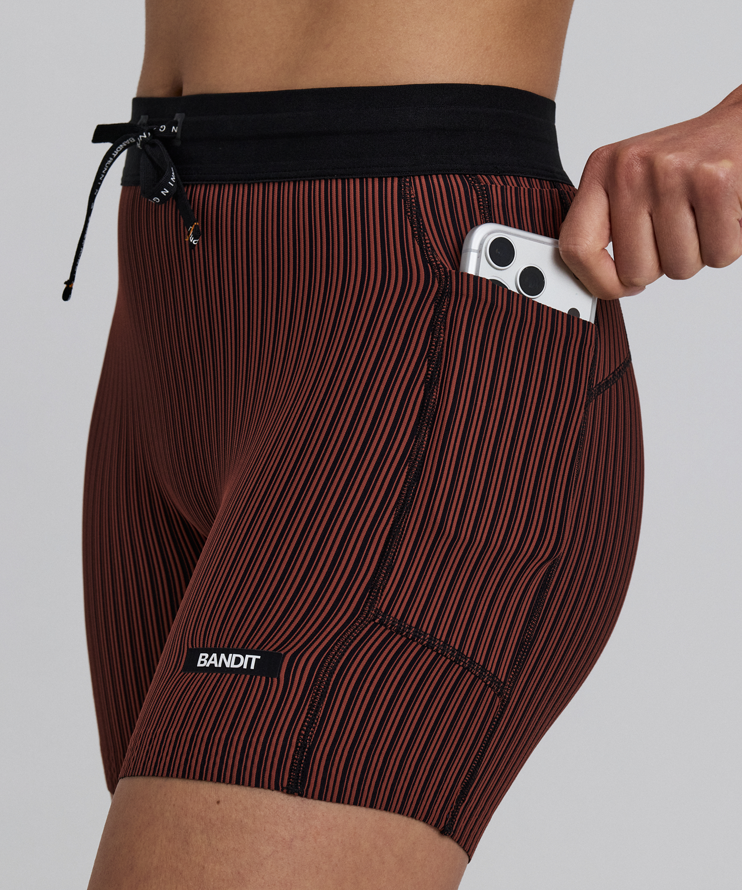 Bandit Womens Striped Cadence 5 Compression Shorts Mahogany Black