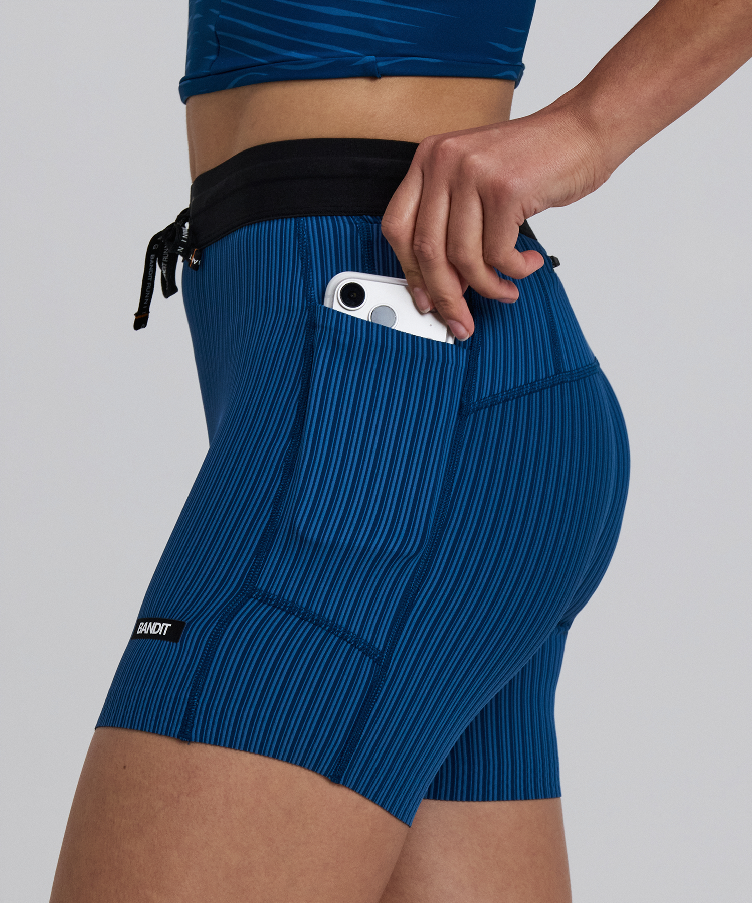 Bandit Womens Striped Cadence 5 Compression Shorts Ink Blue Aegean