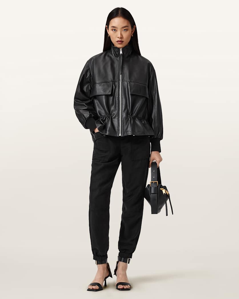 AllSaints Val Cargo Linen Blend Pants Women's Black Women's