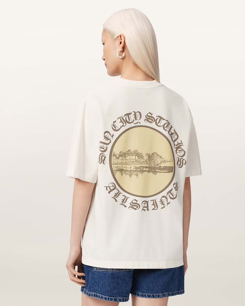 AllSaints Sun City Etta Oversized Graphic T Shirt Women's Egret White Women's