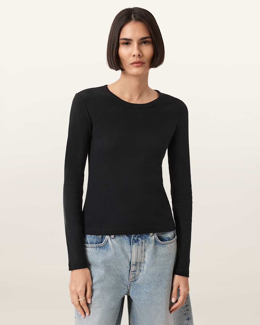AllSaints Stevie Slim Fit Long Sleeve T Shirt Women's Black Women's