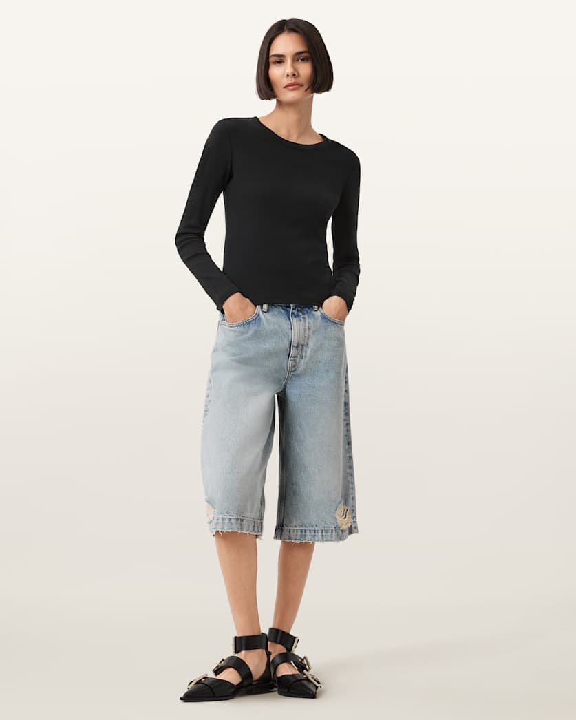 AllSaints Stevie Slim Fit Long Sleeve T Shirt Women's Black Women's