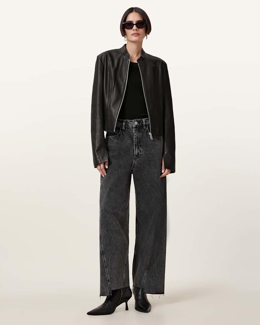 AllSaints Sadler Slim Fit Leather Jacket Women's Black Women's