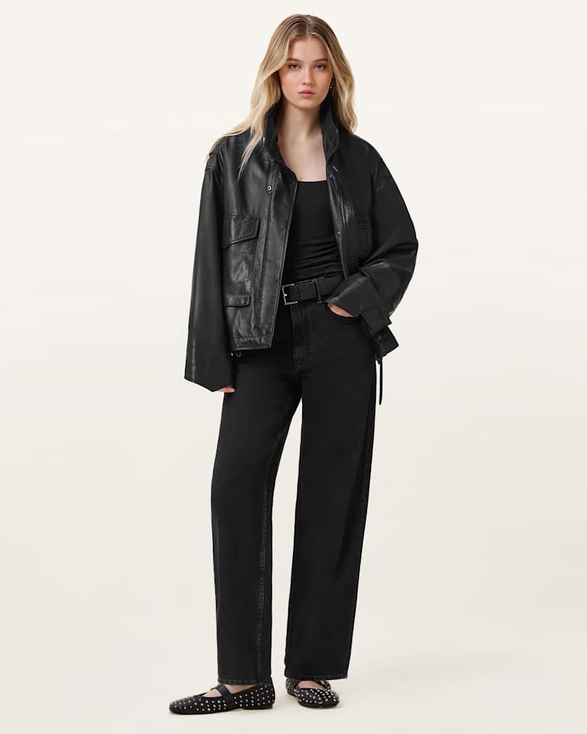 AllSaints Sadie Barrel Leg Denim Jeans Women's Washed Black Women's