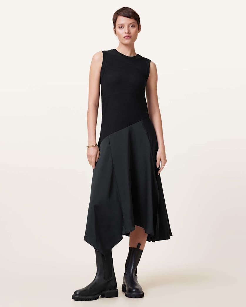 AllSaints Pia Asymmetric Satin Dress Women's Black Women's