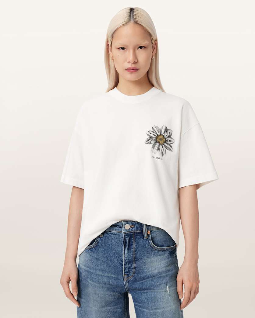 AllSaints Petal Etta Oversized T Shirt Women's Chalk White Women's