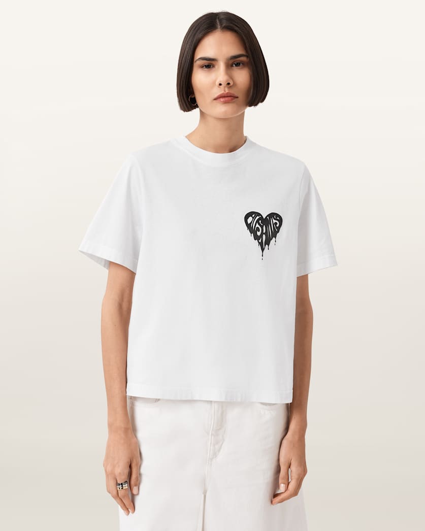 AllSaints Lisa Trip Graphic Boxy T Shirt Women's Optic White Women's