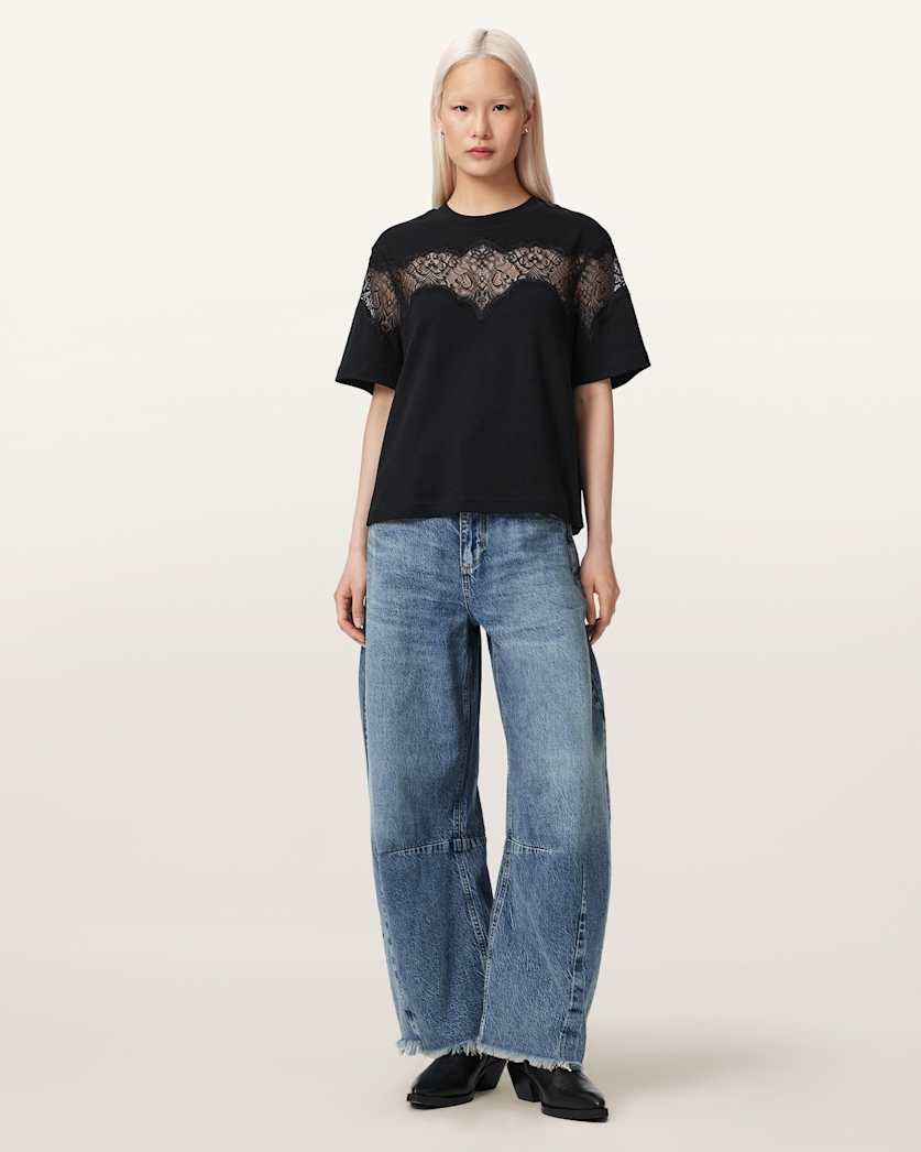 AllSaints Lisa Lace Amelie T Shirt Women's Black Women's