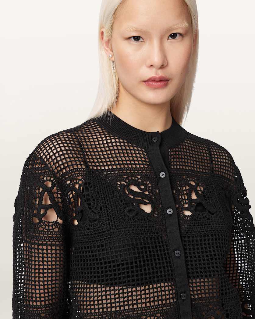 AllSaints Kyra Open Knit Crochet Cardigan Women's Black Women's