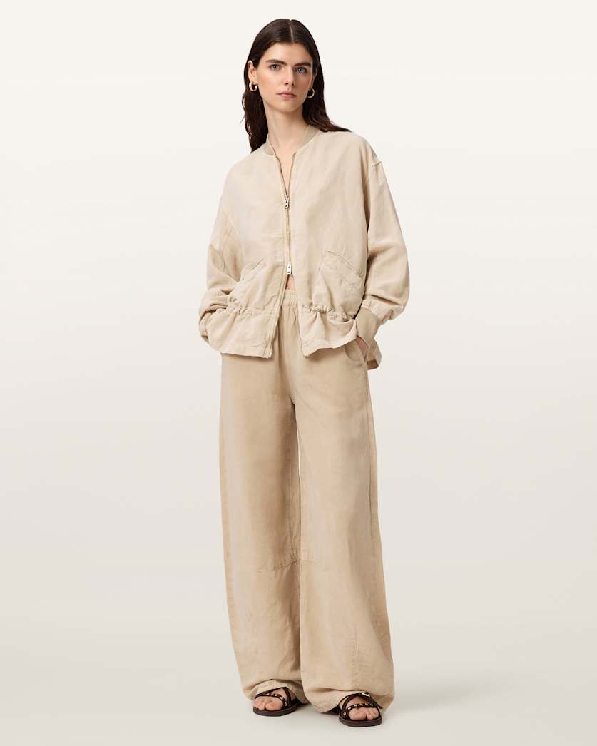 AllSaints Jett Wide Leg Linen Blend Pants Women's Black Women's