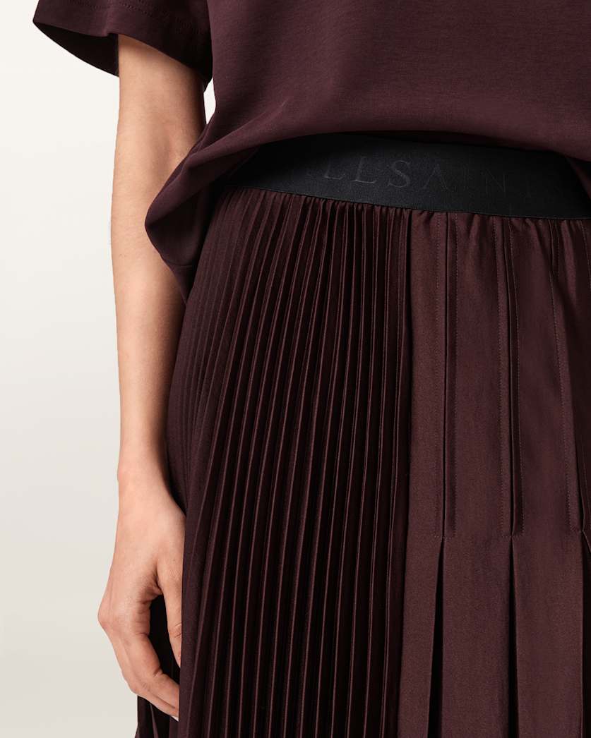 AllSaints Jax Pleated Midi Skirt Women's Oxblood Red Women's