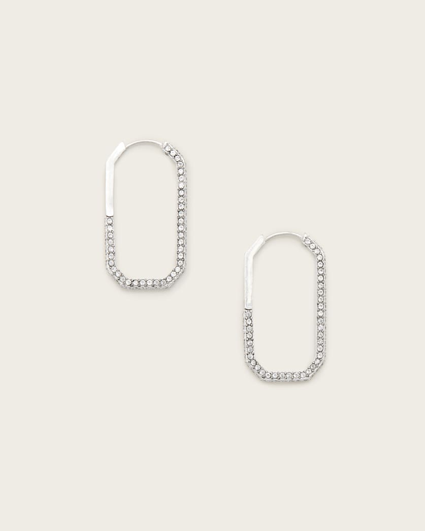 AllSaints Hattie Crystal Hex Hoop Earrings Women's Warm Silver Women's