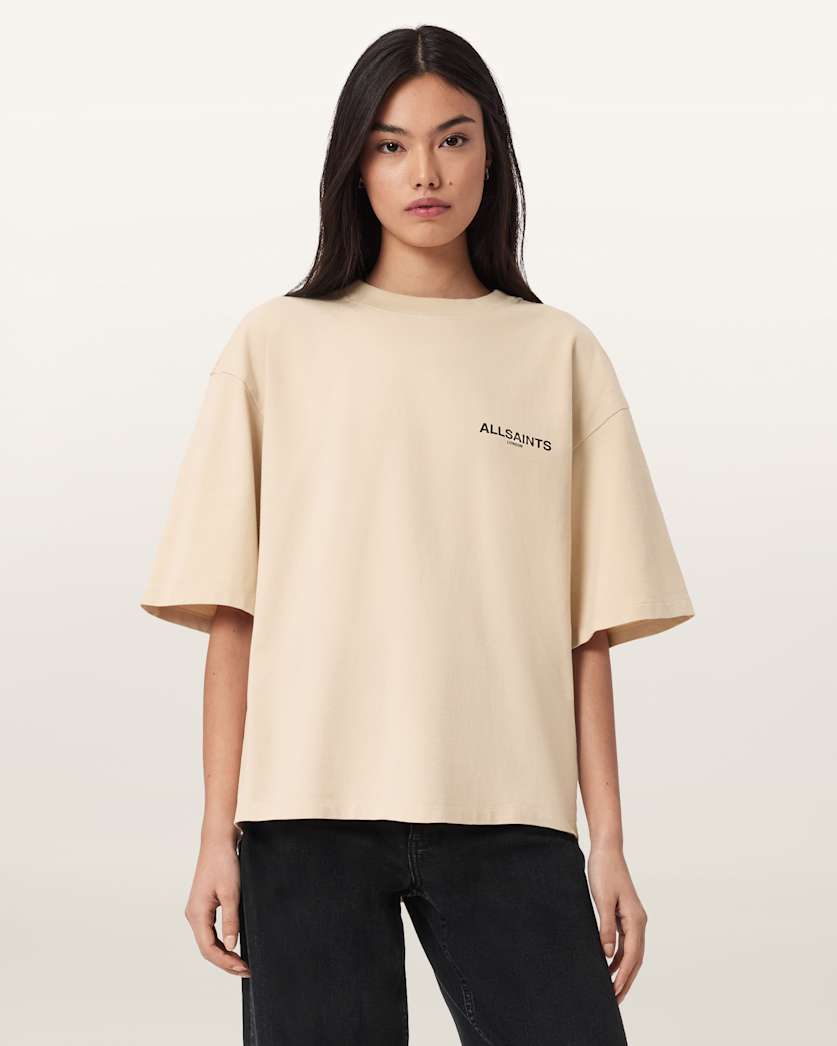 AllSaints Halis Oversized Amelie T Shirt Women's Sandy White Women's