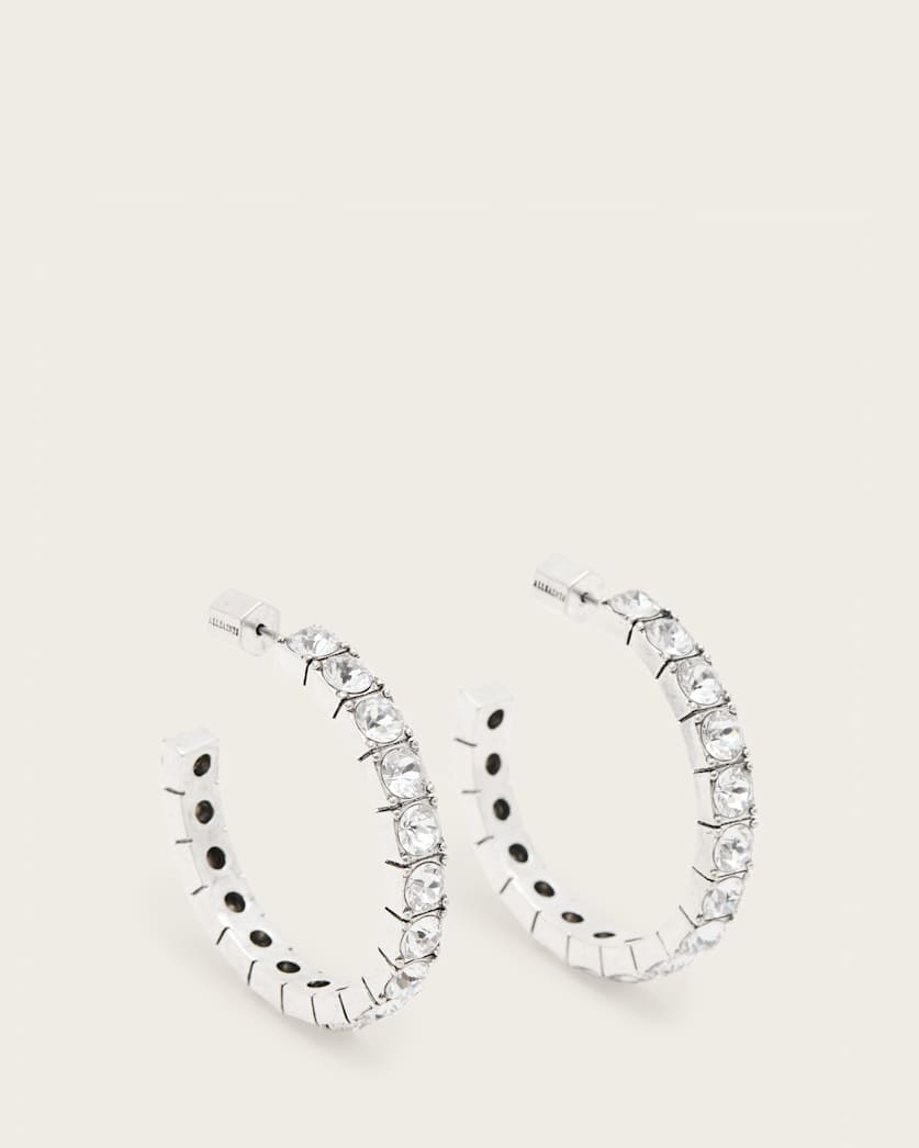 AllSaints Gia Crystal Hoop Earrings Women's Warm Silver Women's