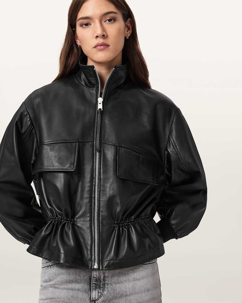 AllSaints Flor Leather Jacket Women's Off White Women's