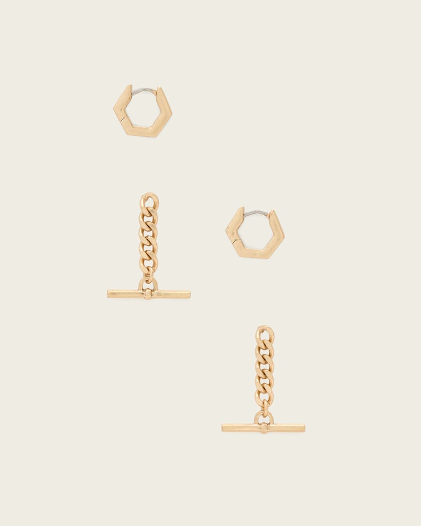 AllSaints Fern Multi Chain Earring Set Women's Warm Brass Women's