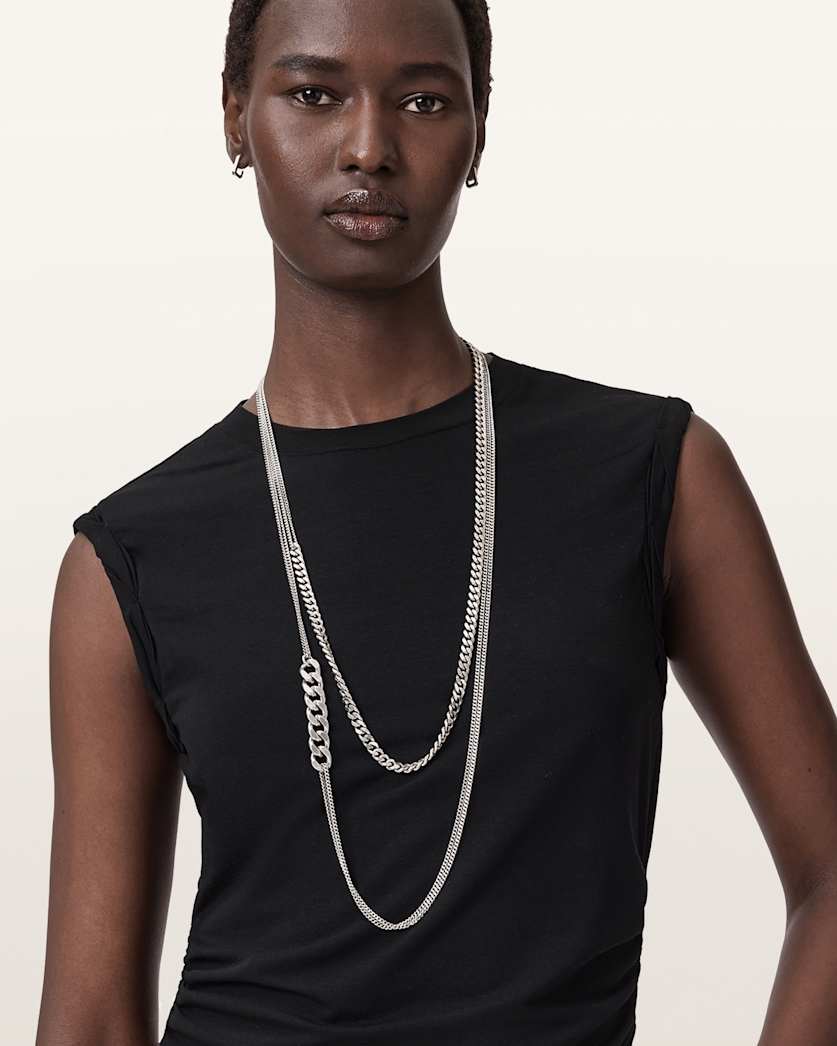 AllSaints Fern Mix Chain Necklace Women's Warm Silver Women's