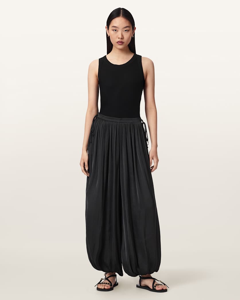 AllSaints Eshe Baggy Fit Satin Pants Women's Black Women's