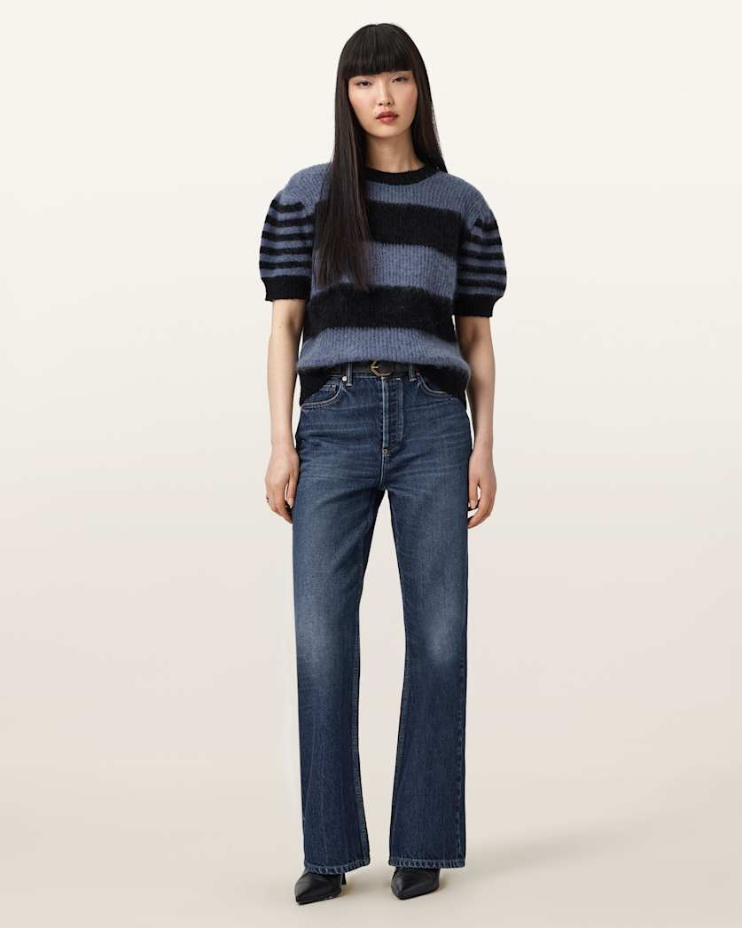 AllSaints Clem Striped Knitted T Shirt Women's Black/Blue Women's