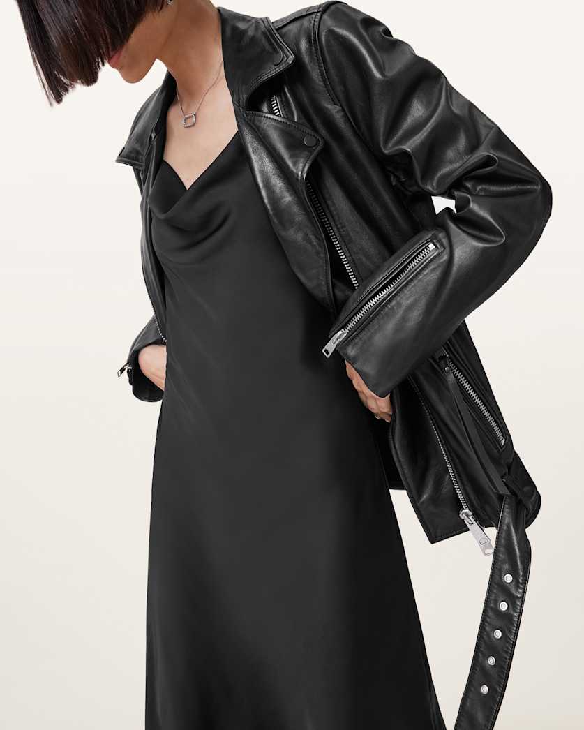 AllSaints Billie Relaxed Fit Leather Biker Jacket Women's Black Women's