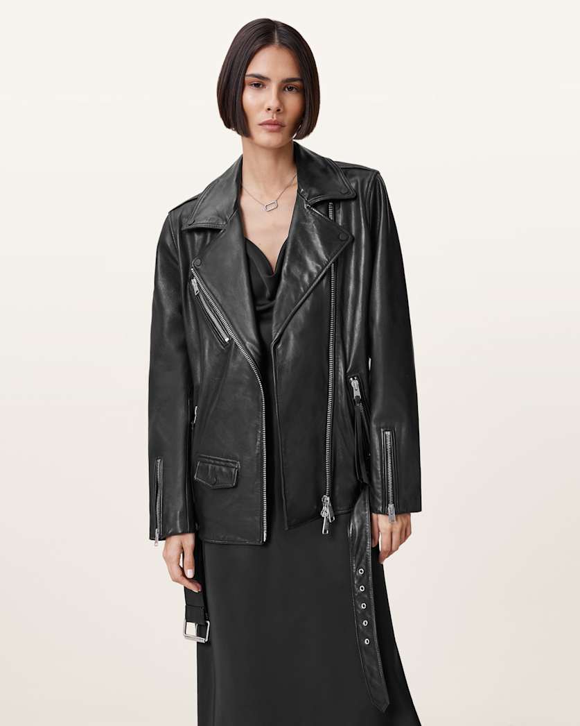 AllSaints Billie Relaxed Fit Leather Biker Jacket Women's Black Women's