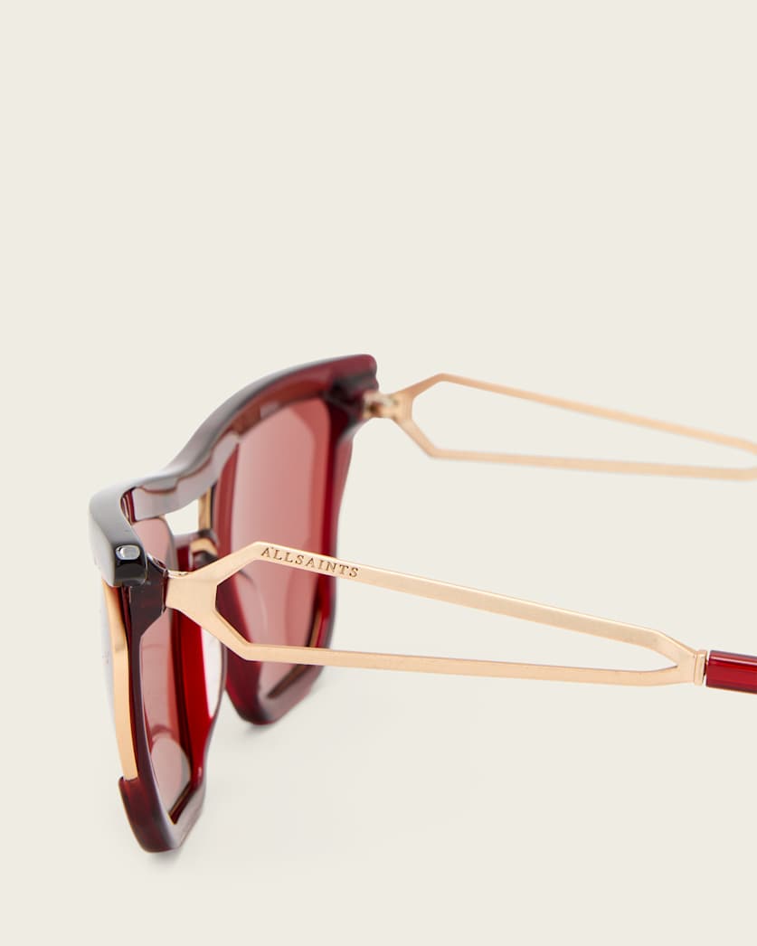 AllSaints Avie Square Visor Sunglasses Women's Crystal Burgundy Women's