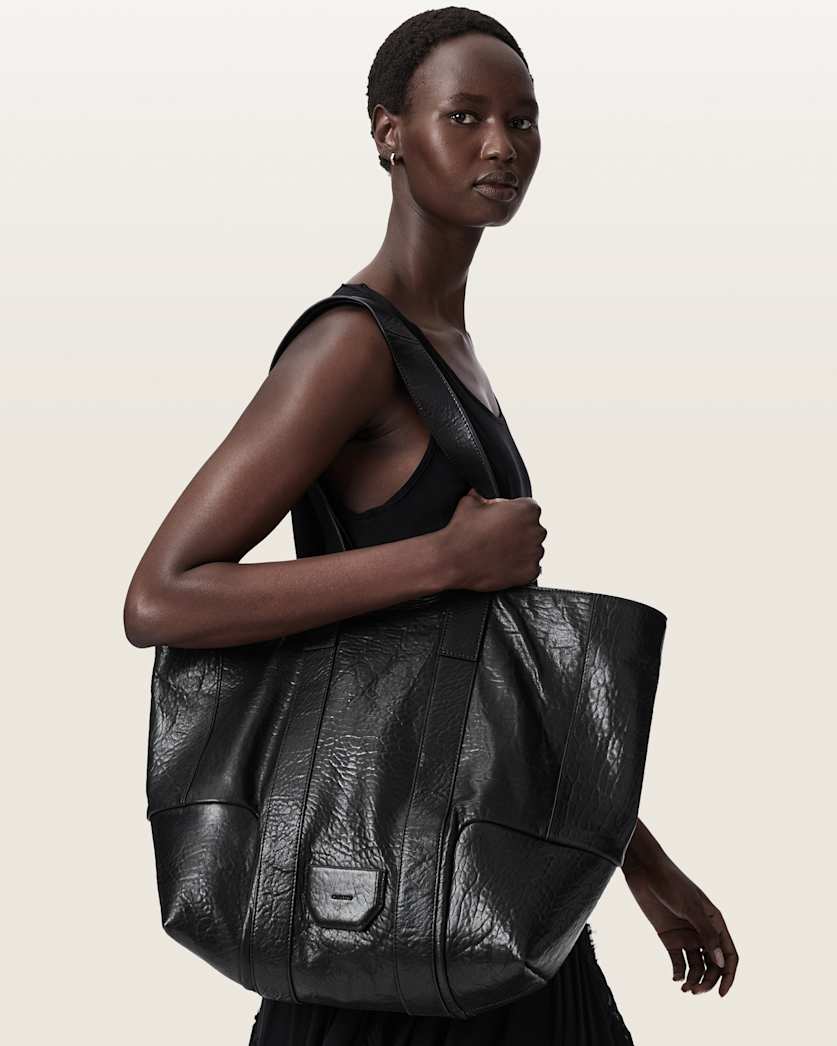 AllSaints Ares Grain Leather Open Tote Bag Women's Black Women's